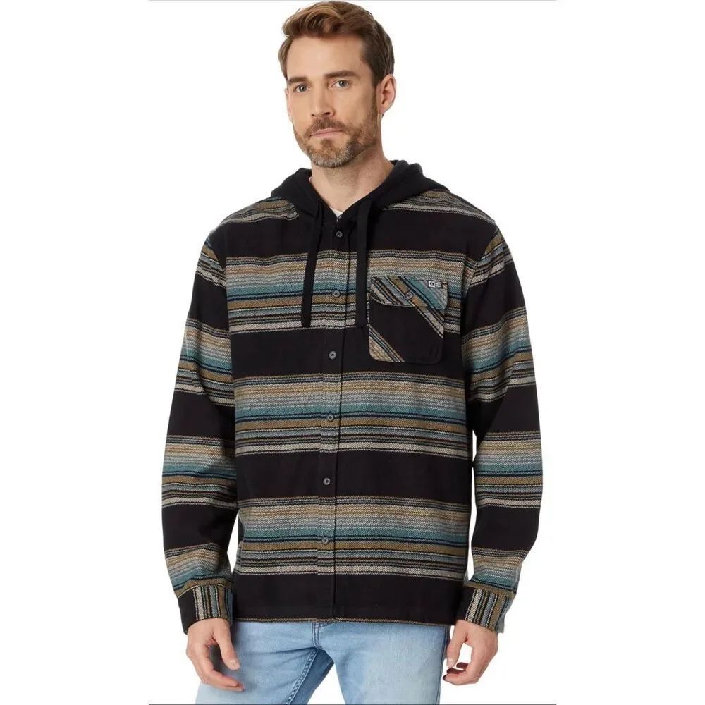 Salty Crew Outskirts Hooded Long Sleeve Button Down Flannel Black XXL